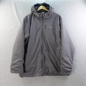 Columbia Mens L Hooded Rain Jacket Gray Fleece Lined Coat Outdoor‎ Activewear